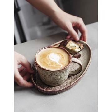 日式創意手工陶土咖啡杯復古餐廳家用早餐杯大容量茶杯辦公馬克杯