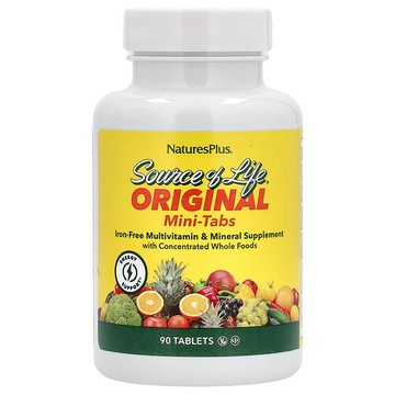NaturesPlus, Source Of Life，多維生素和礦物質補充劑，不含鐵，90 片迷你片