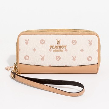 PLAYBOY - 雙拉鍊長夾附手挽帶  Daylight系列 - 米色