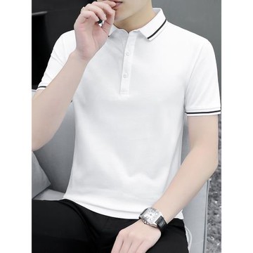 夏季冰絲polo衫翻領短袖t恤男裝商務休閑純色白色有領上衣服體恤