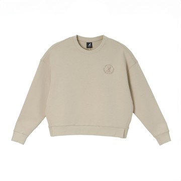 KANGOL 女 落肩精緻繡花T 淺卡其 6452100331