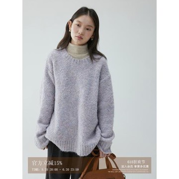 「芥末派VOOE」寬松圓領羊毛圈圈毛衣女秋冬季新款顯瘦外穿上衣