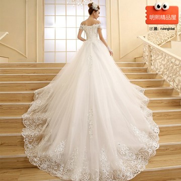 【顯瘦一字肩】婚紗禮服 新娘婚紗 韓版婚紗 結婚禮服 拖尾婚紗 大碼婚紗 春夏新款 雙肩設計 修身顯瘦 長拖尾 2025流行款