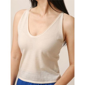 APCSHOP精紡羊絨針織吊帶背心女內搭純色露背卷邊修身V領夏季外穿