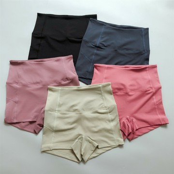 夏磨毛裸感運動三分褲女歐美蜜桃臀緊身速干跑步健身高腰瑜伽短褲