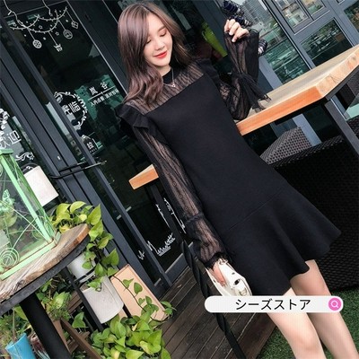 ニットワンピース ドレス レディース 綿 春秋 マキシ丈 長袖 透視 パフスリーブ ロング丈ワンピース 着痩せ リネン 通販 Lineポイント最大get Lineショッピング