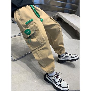 男童褲子春秋新款洋氣韓版兒童休閑褲春裝中大童工裝褲男孩炸街潮