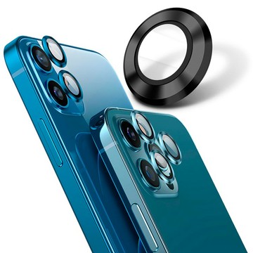 YADI 藍寶石鏡頭保護貼 iPhone 12 mini/12/11/莫氏硬度9/全包覆式金屬邊框/AR光學-2入-黑