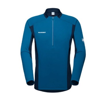 MAMMUT 亞版 男 吸濕排汗彈性半開襟長袖運動衫/1016-01310-50554 深冰藍/海洋藍