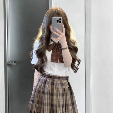 【台灣出貨】日系 JK制服 女 夏季 小棕格裙 純欲風 收腰 短袖 襯衫 校供感 疊穿 顯瘦 套裝 shirt 制服 短