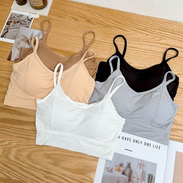 【Fee隔日到貨5色】冰絲涼感3CM背心BRA TOP🔥冰絲背心 細肩帶背心 固定罩杯 小背心 女上衣 無袖上衣 冰絲