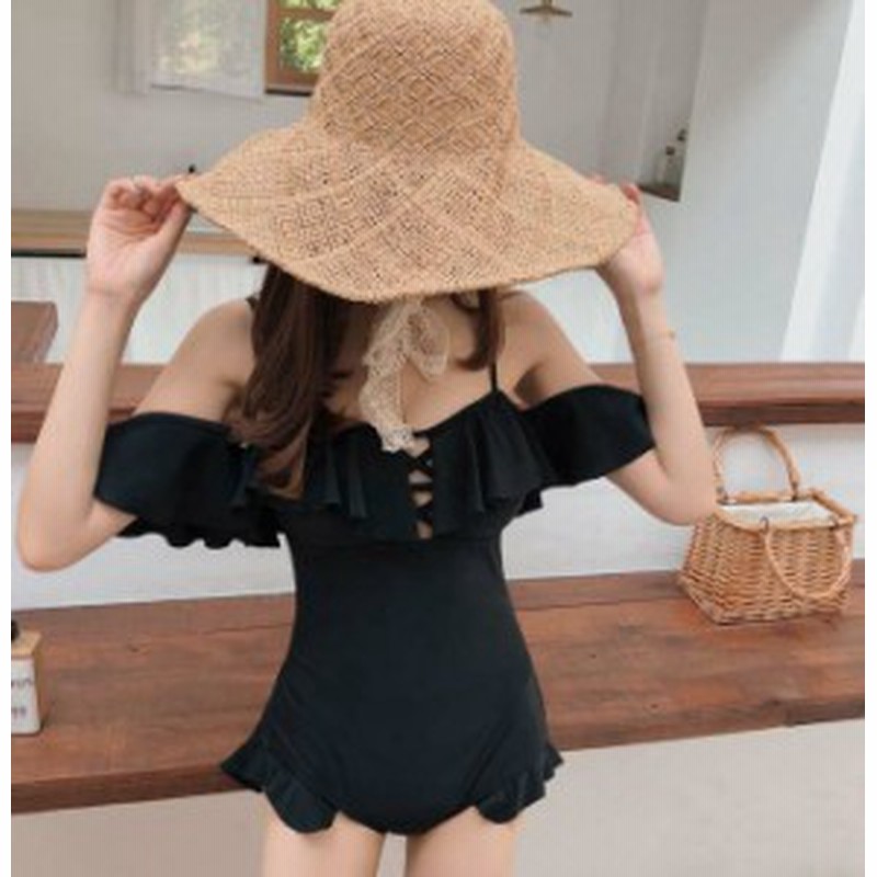 水着 ワンピース水着 モノキニ レディース 体型カバー オフショルダー  