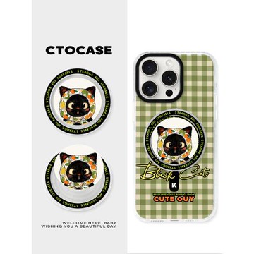 原創【頭巾貓】磁吸手機殼適用蘋果15ProMax防摔14可愛殼卡通氣囊支架防護12iphone13戶外防丟磁吸保護套女士