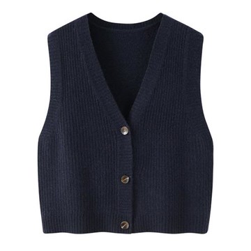 鄂爾多斯市產羊絨馬甲女士開衫V領背心短款加厚寬松毛衣坎肩K3708