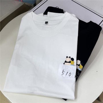 羅家熊貓潮牌T恤男女同款刺繡純棉短袖