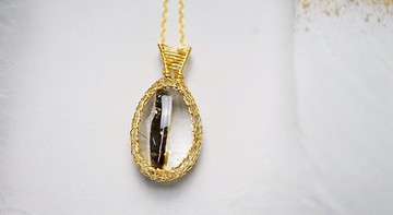 14k包金繞線蕾絲邊白水晶雲母共生石吊墜