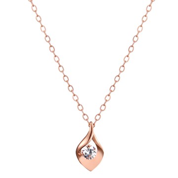 KOLORFULL 寶石水滴細鏈玫瑰金項鍊  玫瑰金色  鏈長 42cm + 墜飾 6.1 x 11.24mm + 寶石 3.5mm + 鍊條粗細 1.2mm