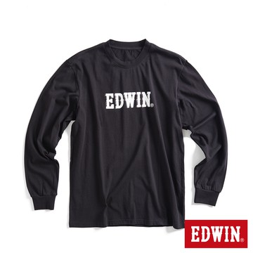 EDWIN 男款 網路獨家 仿舊立體LOGO長袖T恤(黑色)