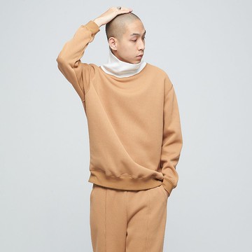 在台研發-剪邊高領撞色衛衣(男)-菸草棕