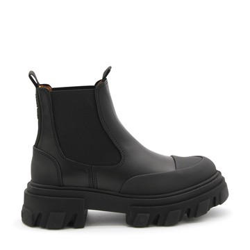 Ganni - Black Leather Combat Ankle Boots