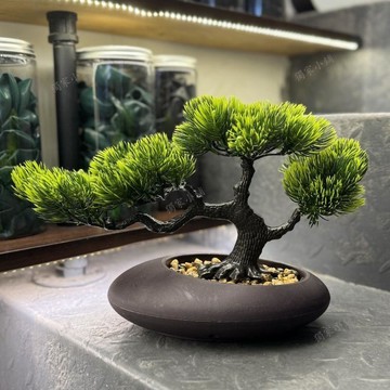 【臺灣出貨】仿真迎客鬆高端輕奢綠植盆景玄關桌面裝飾客廳盆景造景酒店裝飾08Lw