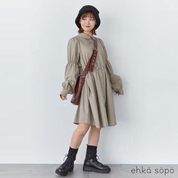 ehka sopo  腰際抽繩縮袖翻領襯衫洋裝