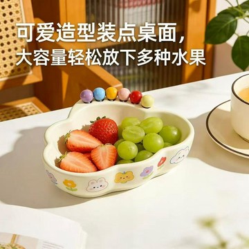 🛒臺灣24h🌳新款創意水果碗帶彩色珠飾叉子果盤客廳餐桌擺件零食盤家用收納盤