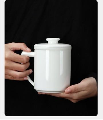 泡茶杯茶水分離馬克陶瓷杯 羊脂玉瓷茶水分離可定制辦公杯骨瓷大容量刻字帶蓋陶瓷水杯馬克杯