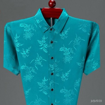 夏季新品 爸爸裝 爸爸襯衫 爸爸上衣 中老年襯衫 襯衫 冰絲襯衫男短袖韓版修身夏季男士襯衣休閒帥氣半袖寸衫潮流上衣服