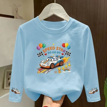 兒童長袖上衣 女童上衣 男童上衣 保暖上衣2026新款男童賽車炫酷印花卡通可愛休閒長袖T恤女童上衣百搭打底童裝