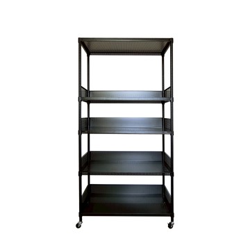 【Amos】120cm5層超穩耐重鐵力士+輪+4組圍籬黑色