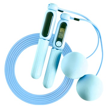 AD-ROCKET 充電智能磁控計數跳繩 無繩 + 有繩 矽膠手把 高速軸承  本體 19.5cm 繩球 6.5cm 繩長 280cm  粉藍色  1條