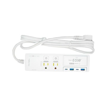 POLYWELL 寶利威爾 65W GaN 氮化鎵 USB閃充電源延長線 PW15-T05-A060  1.8m  白色  1盒