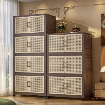 中古風收納柜家用臥室多層衣柜帶輪磁吸折疊整理箱防塵收納儲物柜