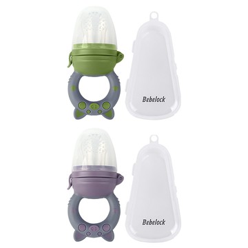 Bebelock 小豬造型咬咬樂輔食器 附收納盒2個  芋泥紫+橄欖綠  1組