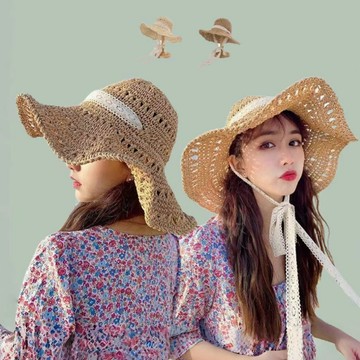 現貨-網紅款沙灘草帽子女夏季韓版潮遮陽夏天百搭防曬小清新海邊漁夫帽 可折疊方便攜帶仙氣草帽