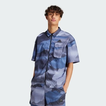 ADIDAS 短T M CE Q2 SHIRT 藍色 迷彩 防潑水 短袖襯衫 男 IR5184