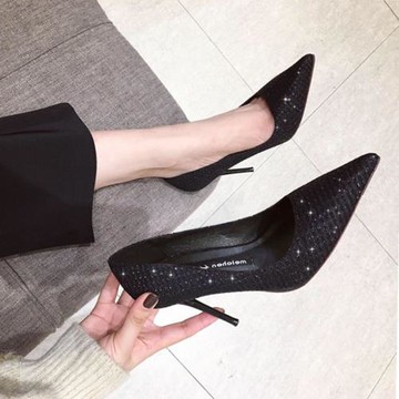 高跟鞋女2025年春季新款百搭小清新黑色法式少女細跟尖頭網紅單鞋