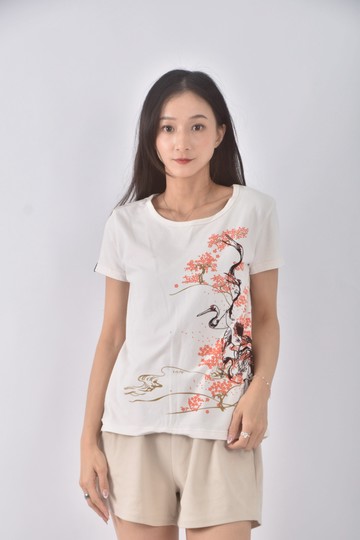 (M) big train花卉白色短袖上衣