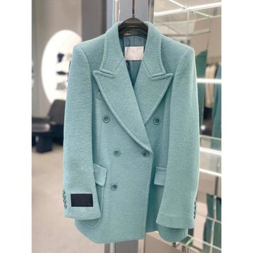 藍色毛呢西裝外套女秋冬新款韓系休閑百搭高級感氣質加厚呢子大衣