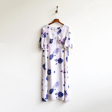 【蛋植物古著】影月花紡印花短袖古著洋裝