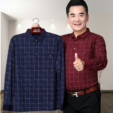 老年父親秋裝長袖T恤50-60歲爺爺春秋薄款全棉寬松大碼男裝打底衫
