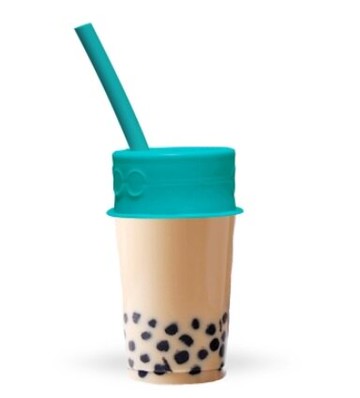 【【蘋果戶外】】LUUMI Bubble Tea Lid 藍【杯蓋+粗吸管】加拿大 100%白金矽膠 珍珠奶茶吸管 密封蓋 環保餐具