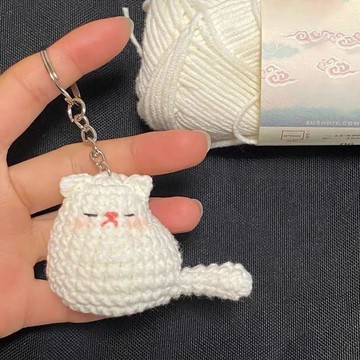 🔥新品🔥厭世小貓掛件手工diy鉤針編織材料包毛線玩偶鑰匙扣解悶打發時間時尚吊墜 車載掛件 手工送人禮 手工材料包