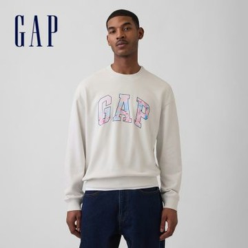 【GAP】VintageSoft毛圈布寬版櫻花 Logo 運動衫-卡爾石色/制服深藍(887919)