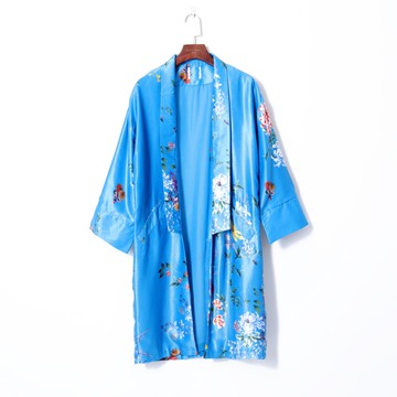 夏季新款女裝復古民族風印花無扣開襟外套落肩袖寬松防曬衣