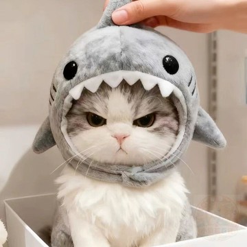 ✅品質把關✅新款貓咪頭套鯊魚寶寶寵物  玩偶  頭套毛絨  公仔  秋冬頭套裝飾品拍照