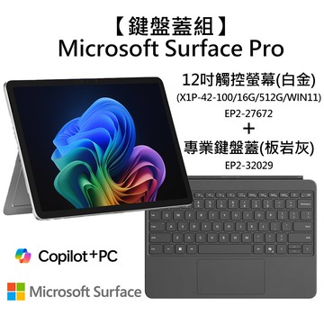 【鍵盤蓋組】Microsoft Surface Pro, 12吋 EP2-27672 觸控螢幕筆電 白金(X1P-42-100/16G/512G/WIN11)