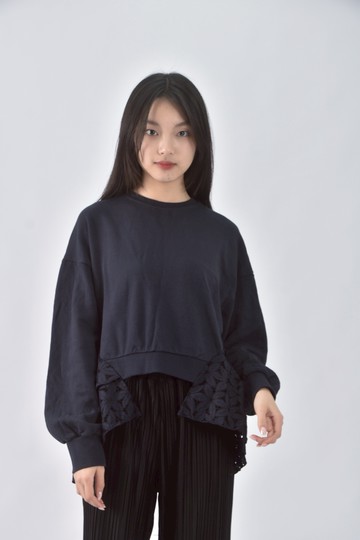 (XL) lamp質感假兩件藍色長袖上衣