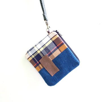 E*group 方塊拼布 卡片錢包  單寧 深藍款配色  禮物